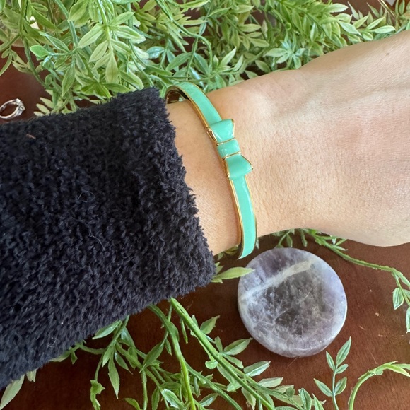 Kate Spade New York Teal Enamel Cuff Gold Tone Bow - Picture 5 of 5